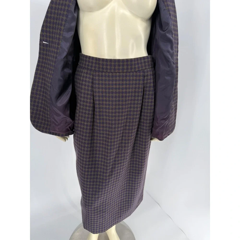 Leslie Faye Sportswear Vintage‎ Wool Blend Skirt Suit Purple Check 8 Petite